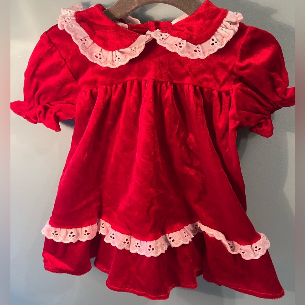 Vintage Simpsons / Sears Red Velvet Style Dress with Lace Trim